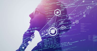 A conceptual image depicting a woman and computer code